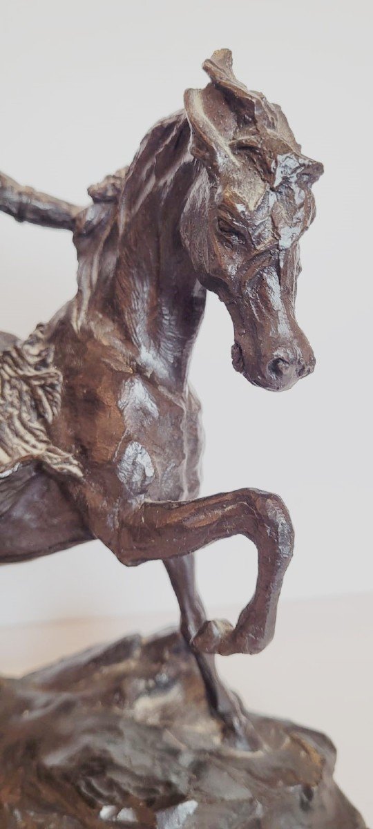 Sculpture En Bronze - Indien à Cheval-photo-4