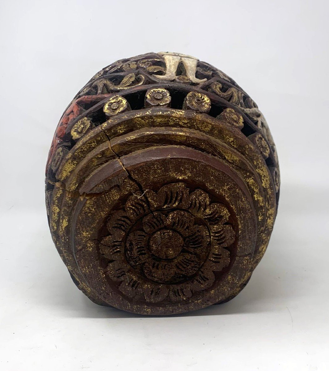 Polychrome Wooden Tealight Holders - Asia - Early 20th Century-photo-1