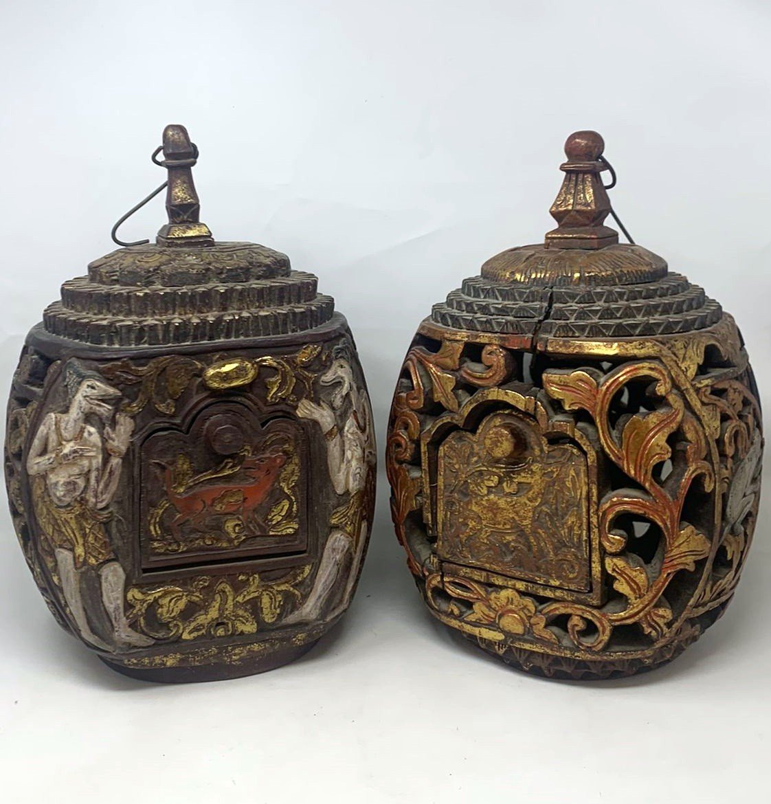 Polychrome Wooden Tealight Holders - Asia - Early 20th Century