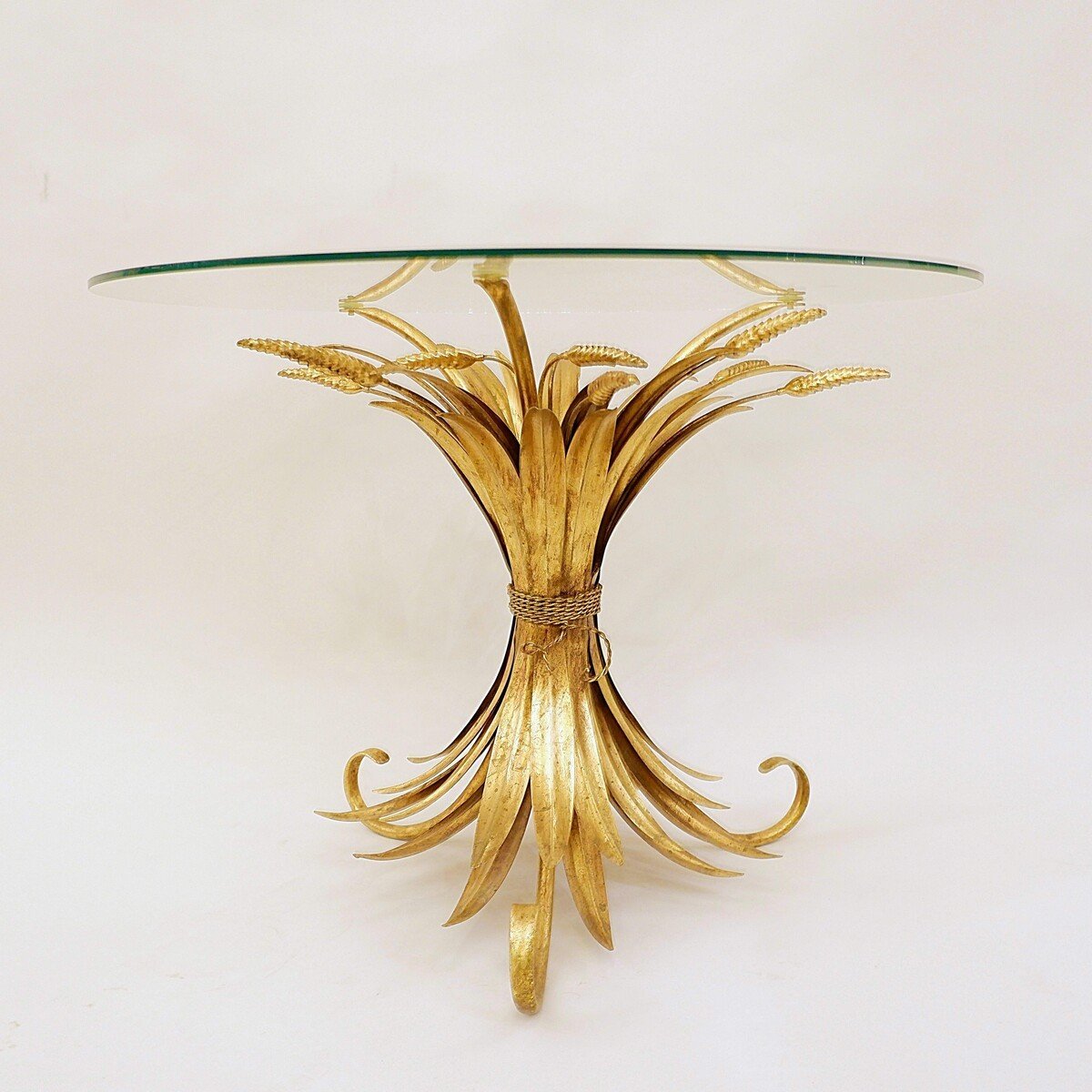 Vintage Gold Metal Wheat Sheaf Coffee Table In The Style Of Coco Chanel, 1960s-photo-3