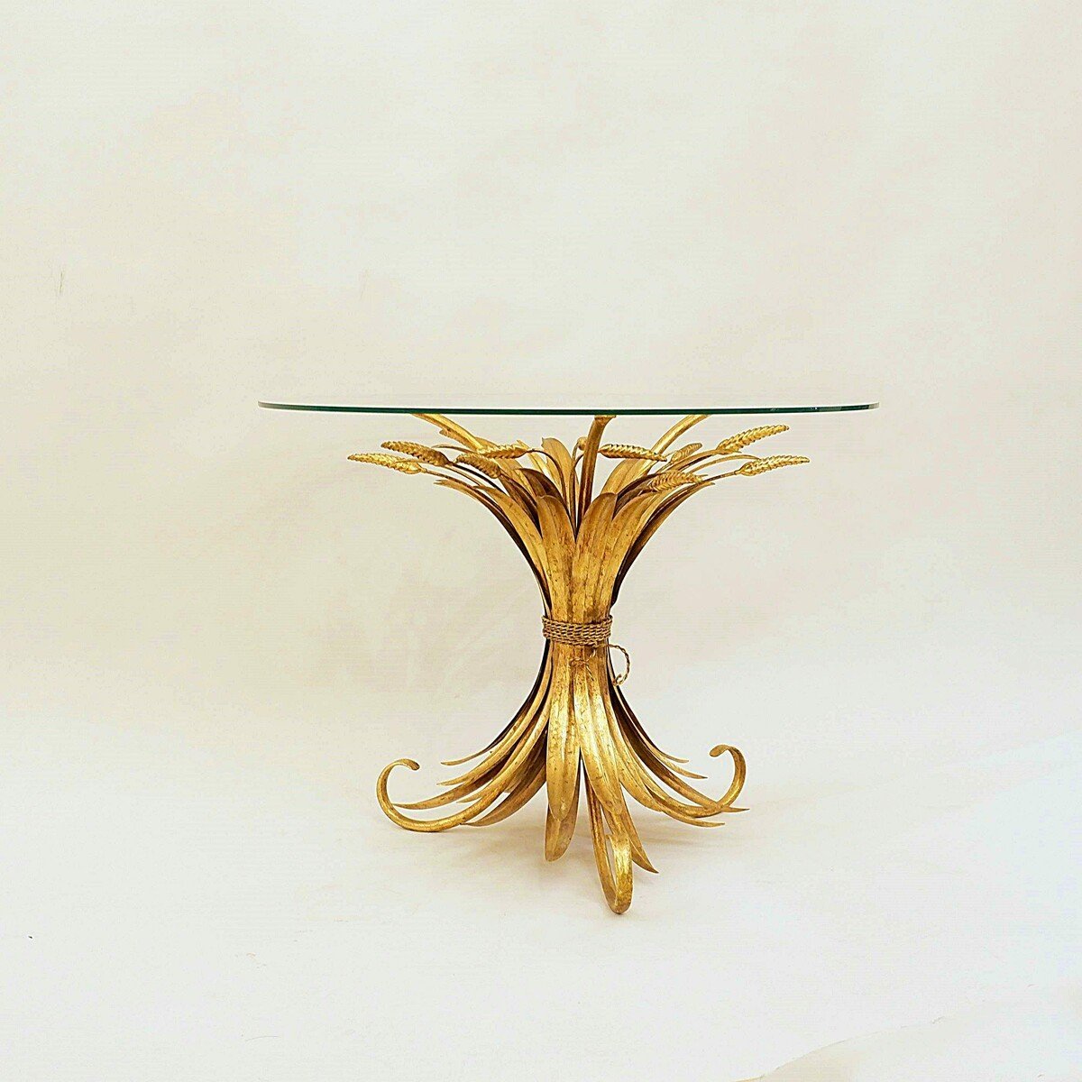 Vintage Gold Metal Wheat Sheaf Coffee Table In The Style Of Coco Chanel, 1960s-photo-1