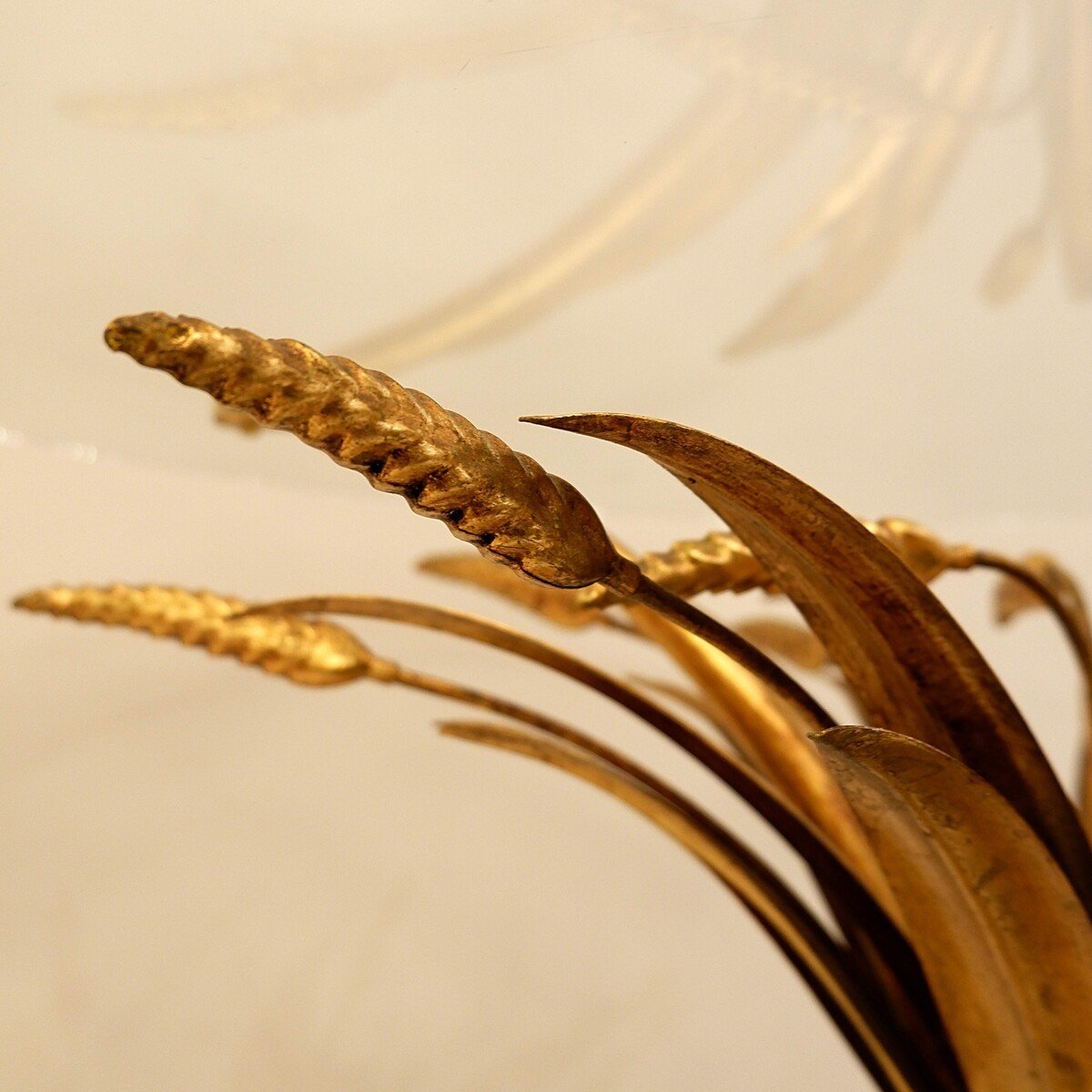 Vintage Gold Metal Wheat Sheaf Coffee Table In The Style Of Coco Chanel, 1960s-photo-2