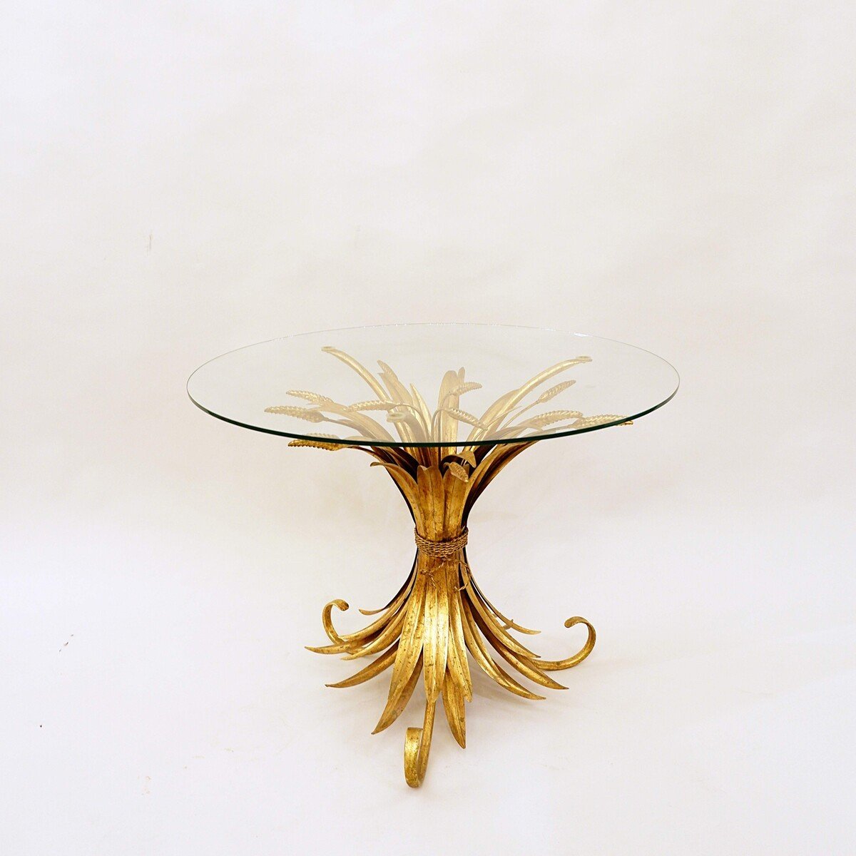 Vintage Gold Metal Wheat Sheaf Coffee Table In The Style Of Coco Chanel, 1960s