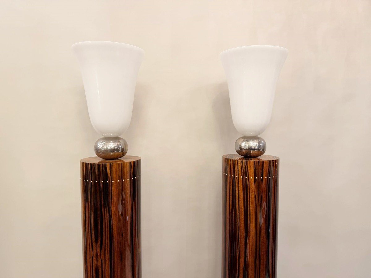 Pair Of Art Deco Style Floor Lamps In Macassar Ebony.-photo-1