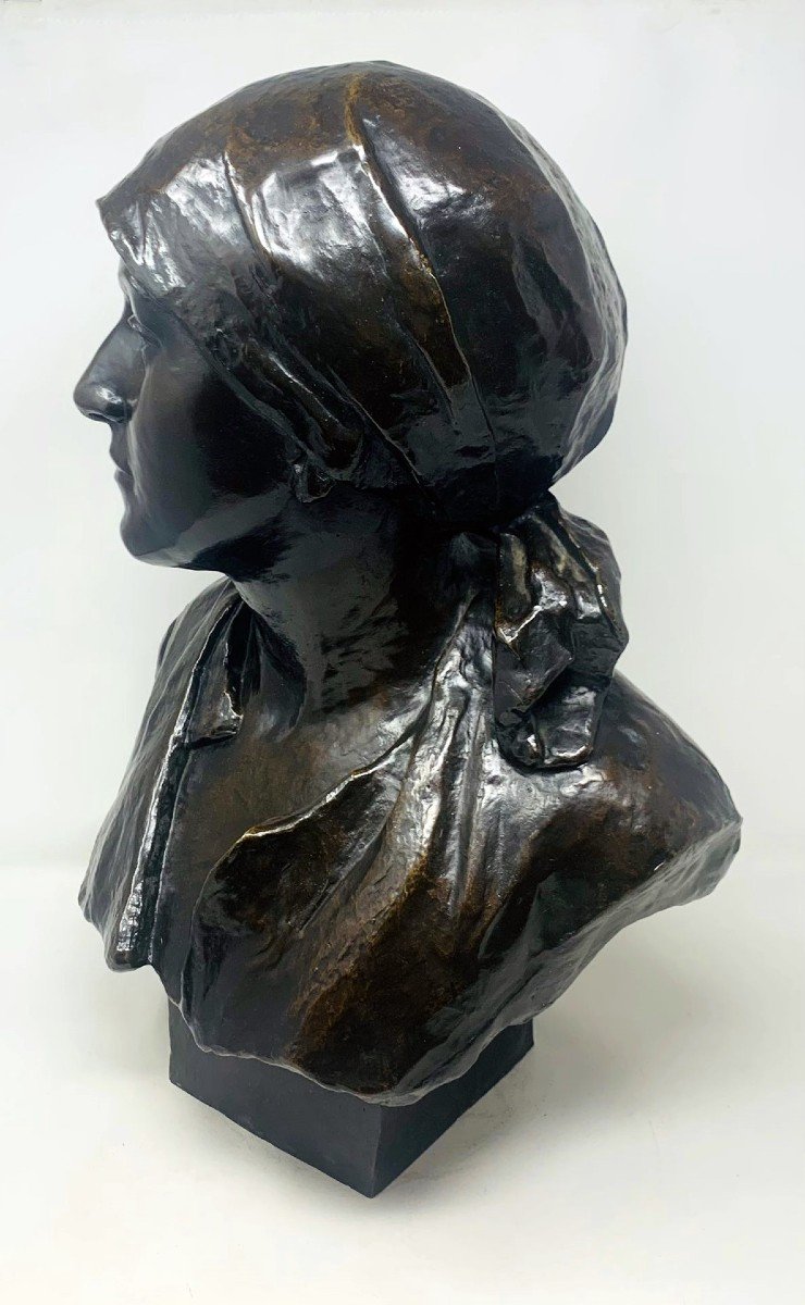 Bronze Bust - Hiercheuse - Signed And Dated 1908-photo-2