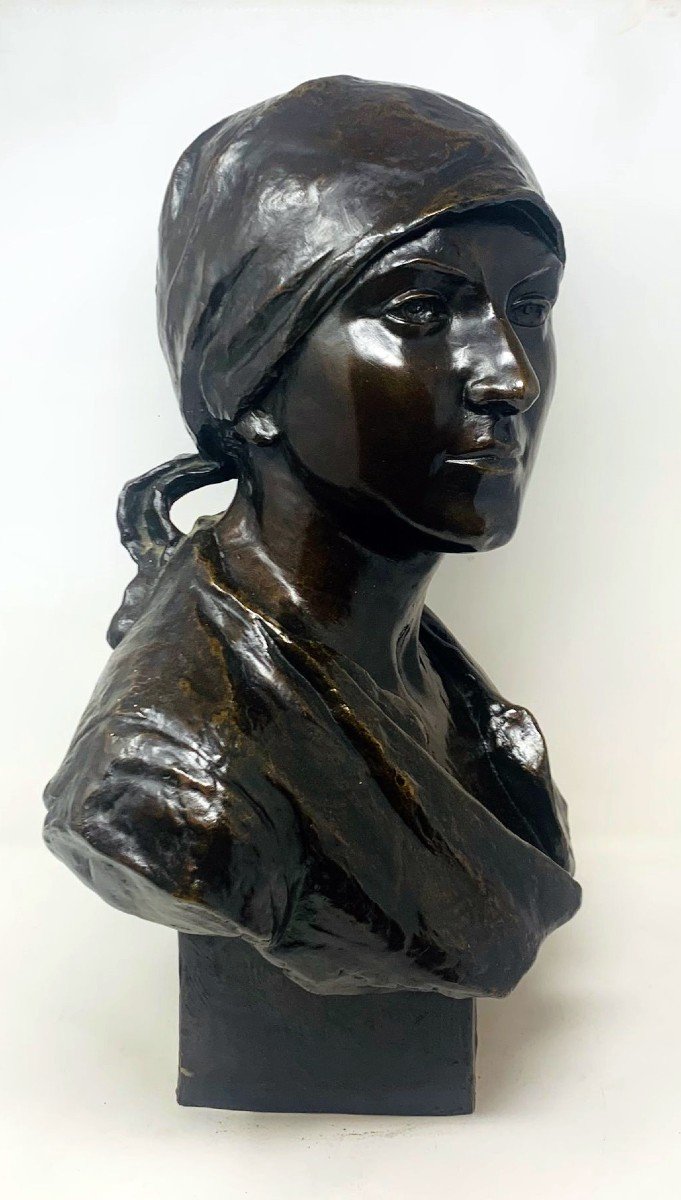 Bronze Bust - Hiercheuse - Signed And Dated 1908-photo-4