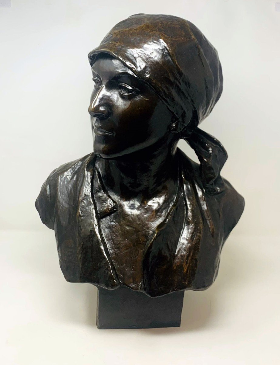 Bronze Bust - Hiercheuse - Signed And Dated 1908-photo-5