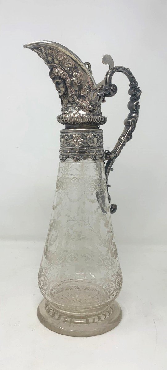 Carafe En Cristal Et Bronze Argenté