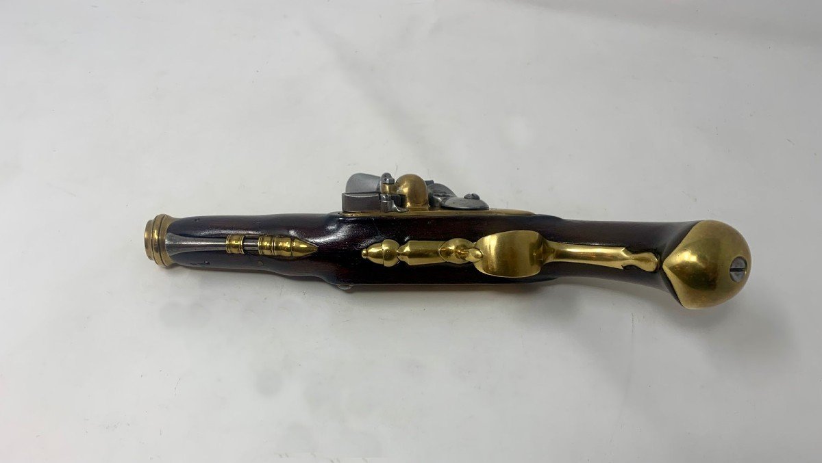 Rare Pistolet d'Officier De Marine Avec Platine à Gauche-photo-2