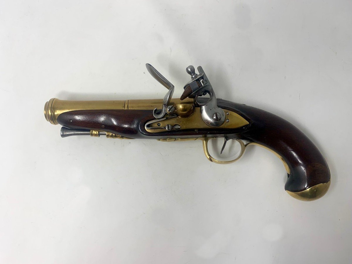 Rare Pistolet d'Officier De Marine Avec Platine à Gauche-photo-3