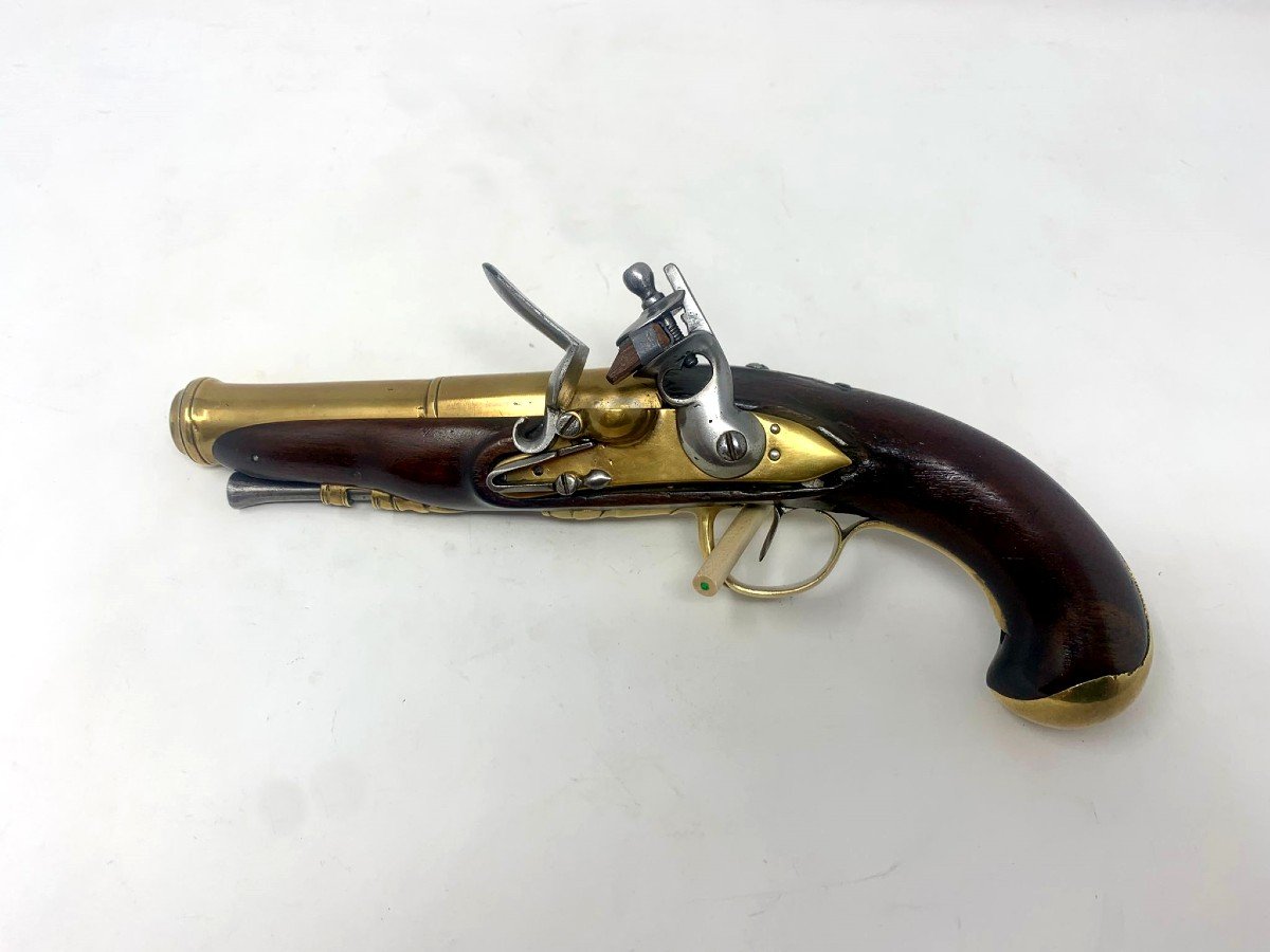 Rare Pistolet d'Officier De Marine Avec Platine à Gauche