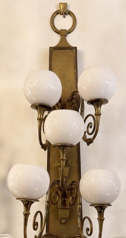 Large Pair Of Bronze Wall Lights, Circa 1920, "hotel Métropole, Brussels"-photo-4