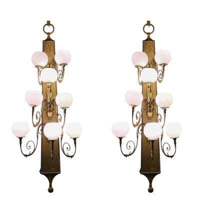 Large Pair Of Bronze Wall Lights, Circa 1920, "hotel Métropole, Brussels"