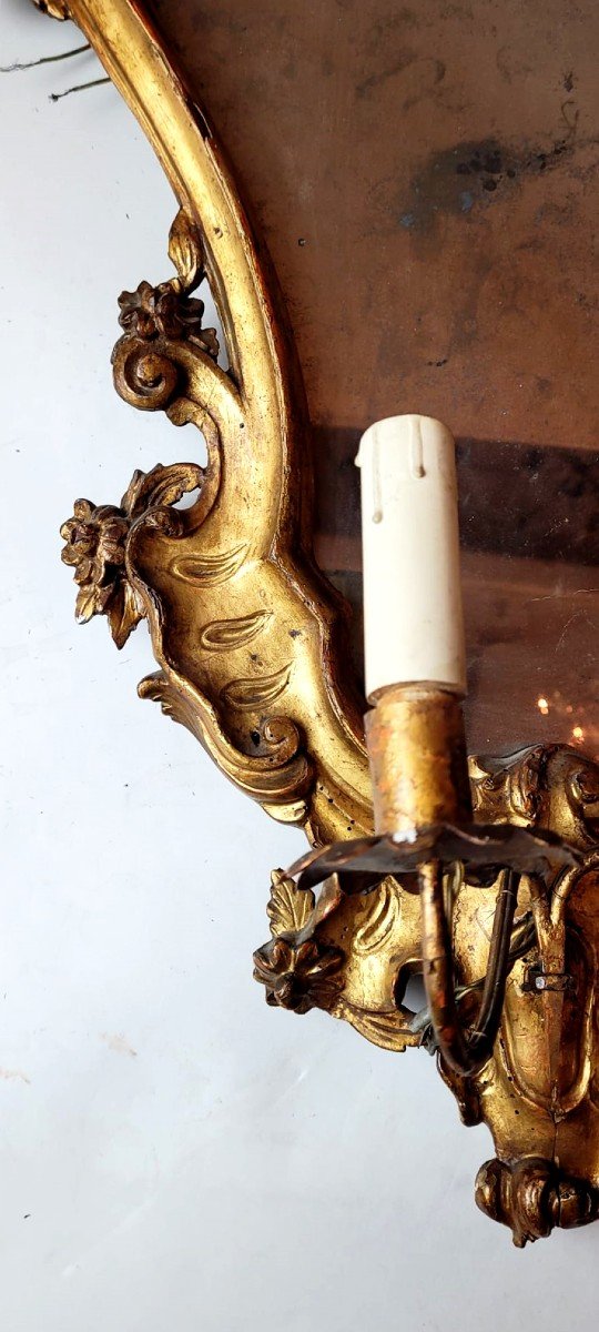 Pair Of Carved Wooden Mirror Wall Lights-photo-2