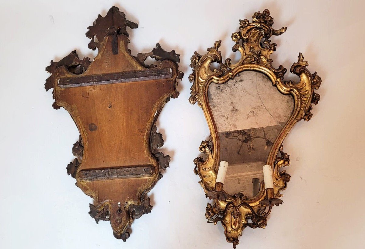 Paire d'Appliques Miroir En Bois Sculpté-photo-4