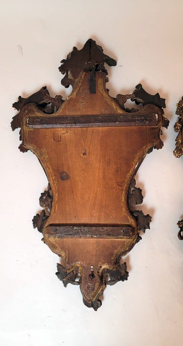 Paire d'Appliques Miroir En Bois Sculpté-photo-5