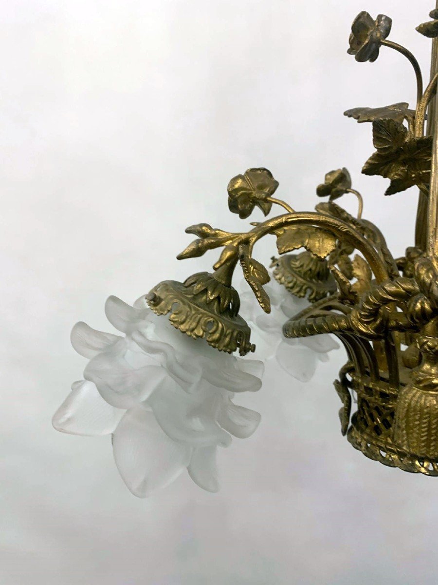 Louis XVI Style Gilt Bronze Basket Chandelier-photo-2