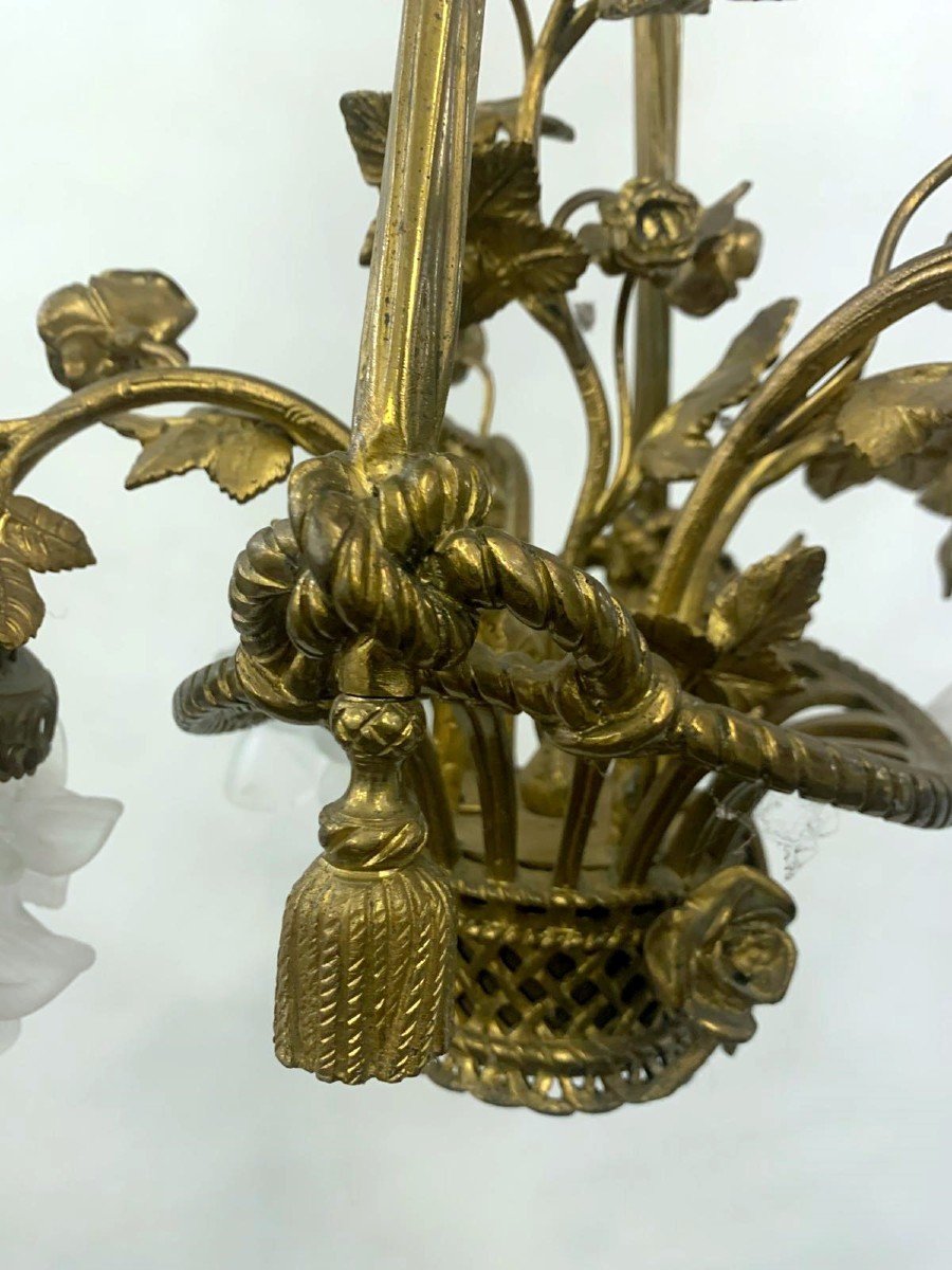 Louis XVI Style Gilt Bronze Basket Chandelier-photo-3