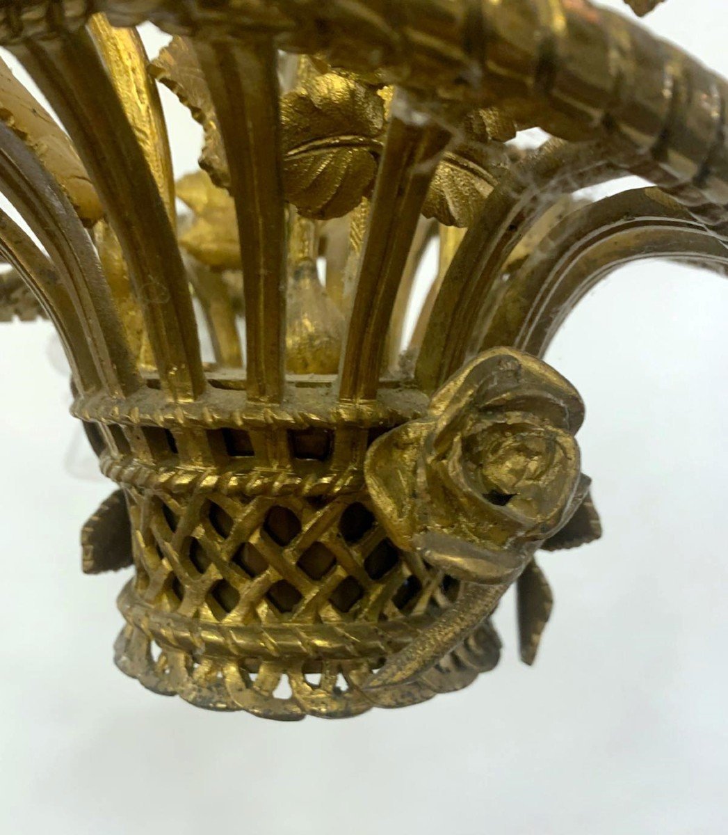 Louis XVI Style Gilt Bronze Basket Chandelier-photo-1