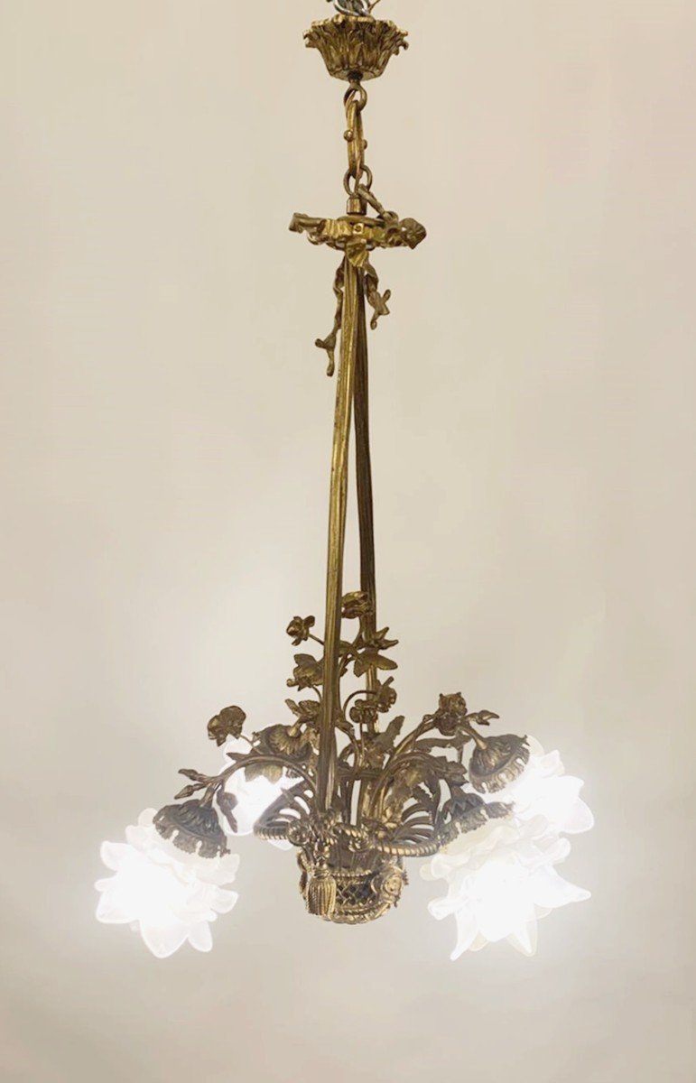 Louis XVI Style Gilt Bronze Basket Chandelier-photo-3