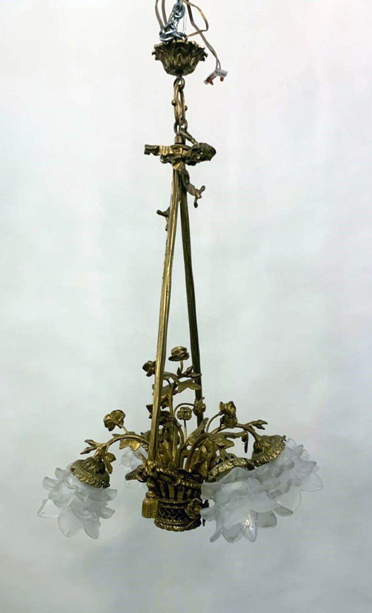 Louis XVI Style Gilt Bronze Basket Chandelier