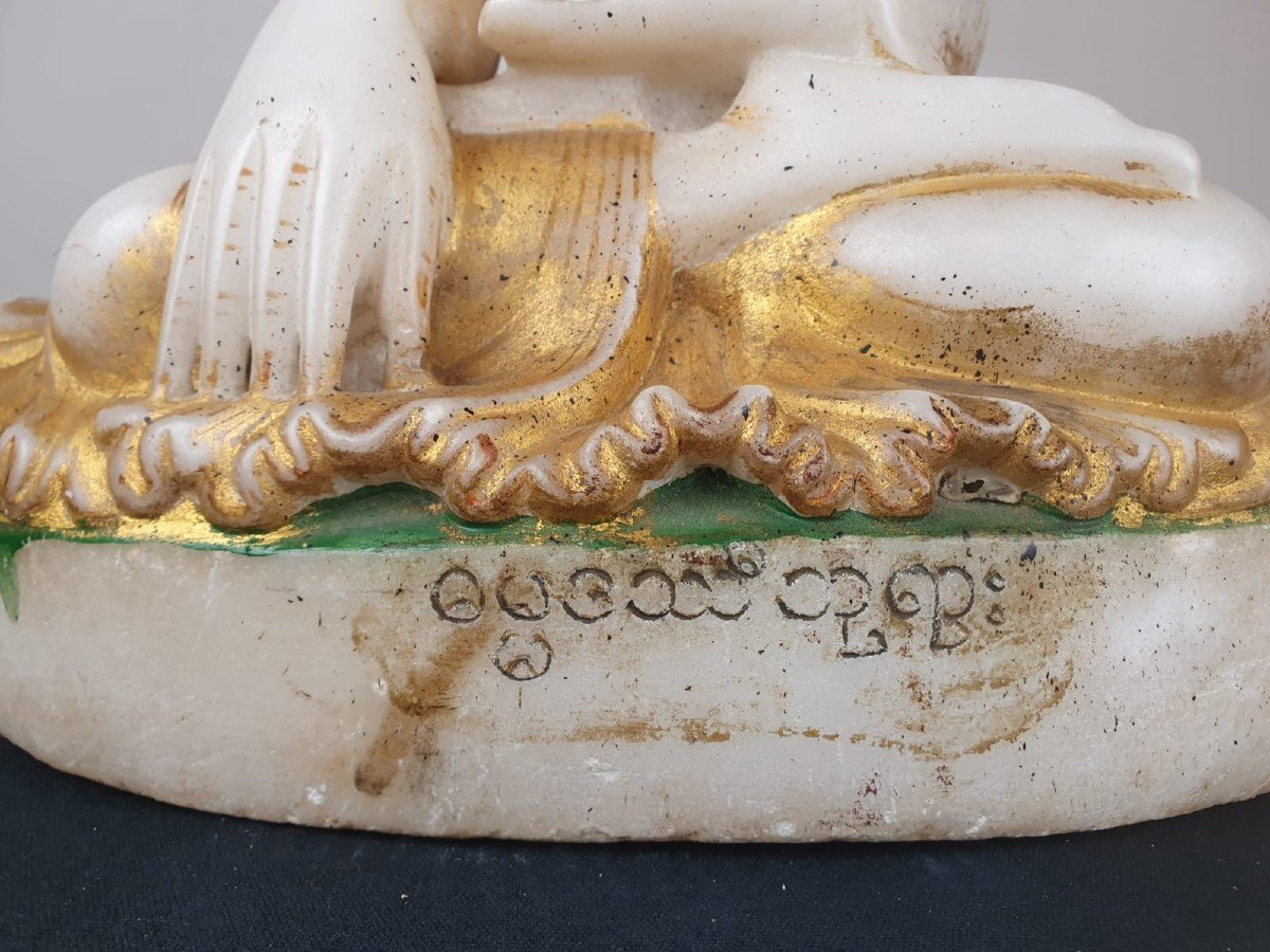 Bouddha En Marbre, Traces De Polychromie, Birmanie, 19th-photo-3