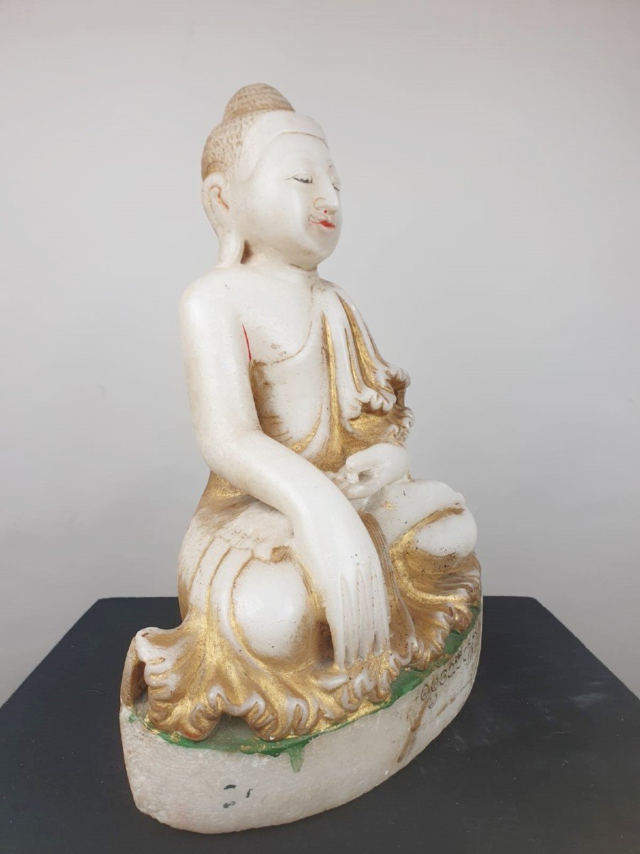 Bouddha En Marbre, Traces De Polychromie, Birmanie, 19th-photo-4