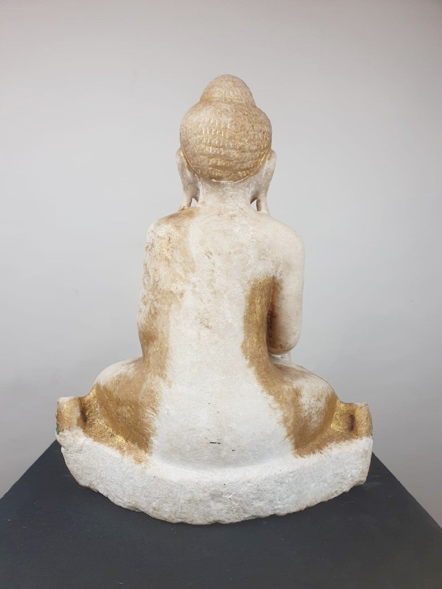 Bouddha En Marbre, Traces De Polychromie, Birmanie, 19th-photo-2