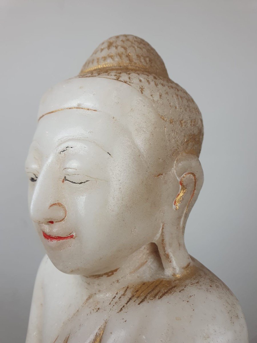 Bouddha En Marbre, Traces De Polychromie, Birmanie, 19th-photo-4