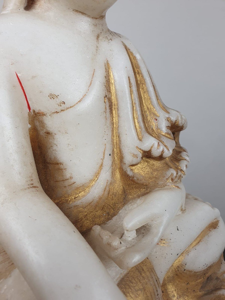 Bouddha En Marbre, Traces De Polychromie, Birmanie, 19th-photo-5