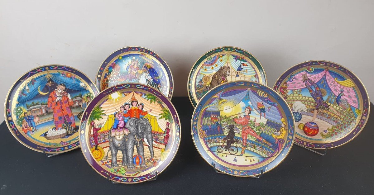 Ensemble De 6 Assiettes En Faïence De Villeroy & Boch Sur Le Thème Du Cirque Avec Leurs Boites 