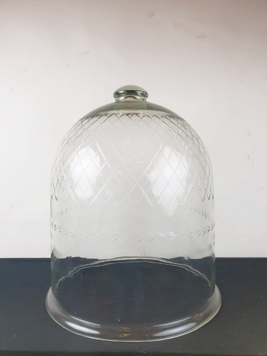 Large Etched Glass Table Bell, 20th