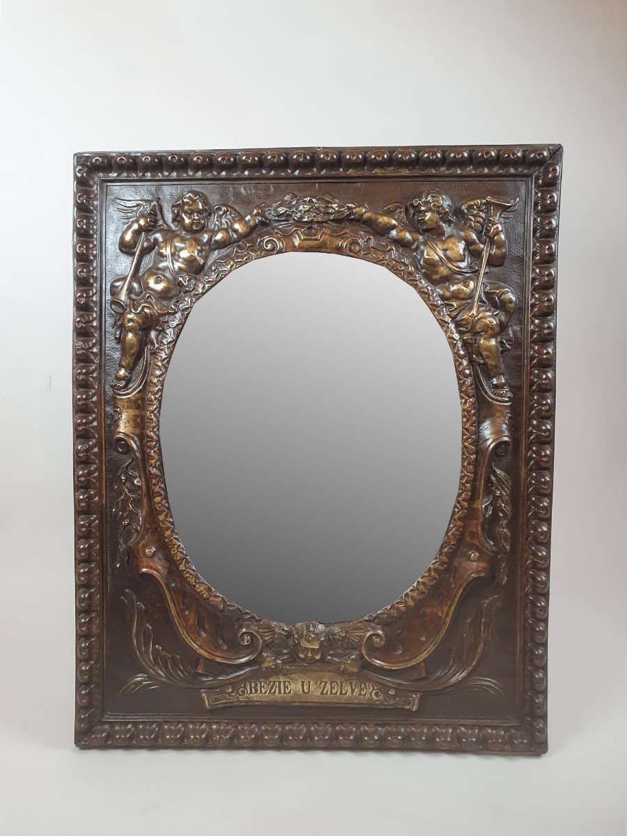 Repoussé Copper Mirror, 19th-photo-2