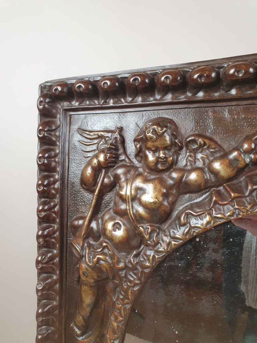 Repoussé Copper Mirror, 19th-photo-3