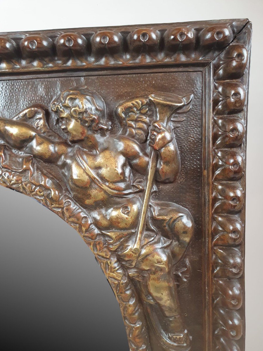 Repoussé Copper Mirror, 19th-photo-4