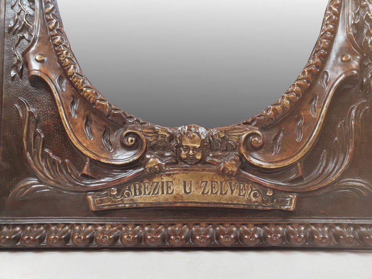 Repoussé Copper Mirror, 19th-photo-1