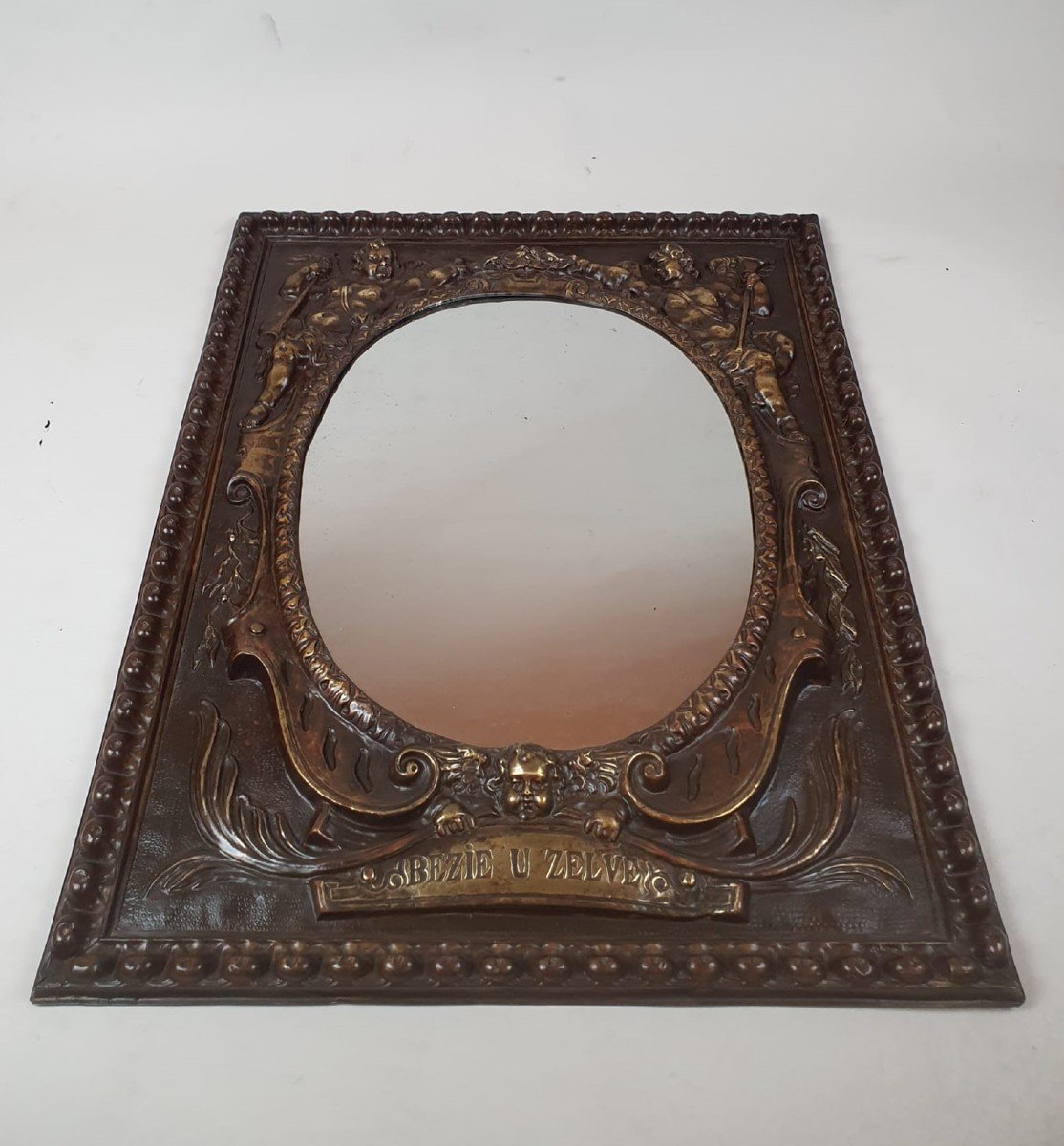 Repoussé Copper Mirror, 19th-photo-3