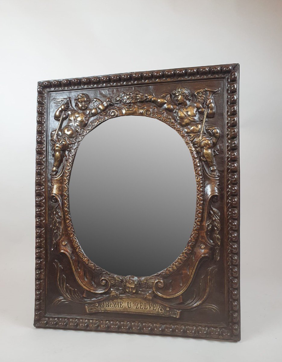 Repoussé Copper Mirror, 19th