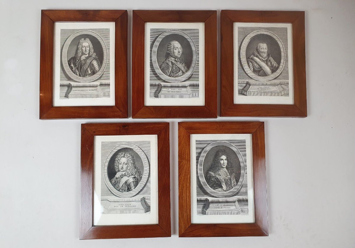 Set Of 5 Engravings Representing Historical Figures, 18th