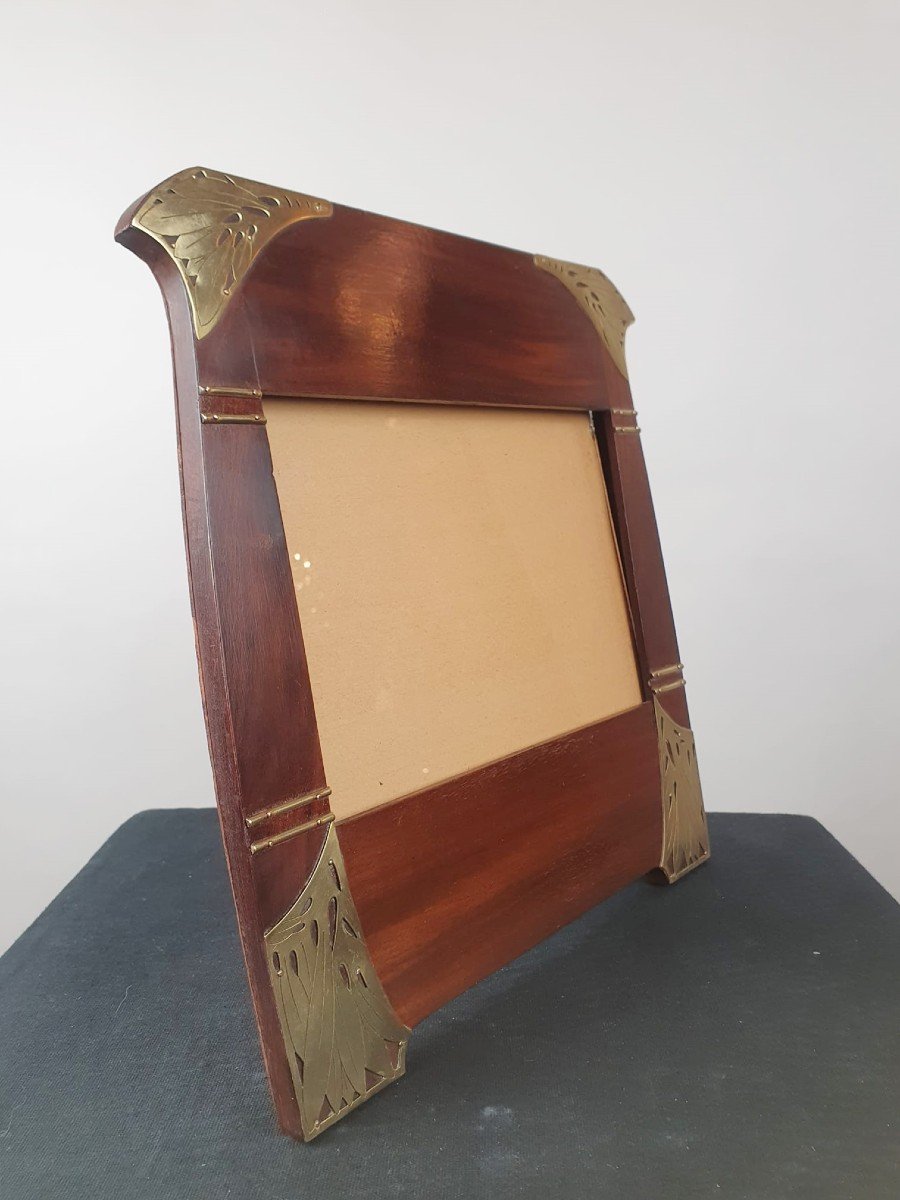 Art Nouveau Mahogany And Brass Photo Holder-photo-4