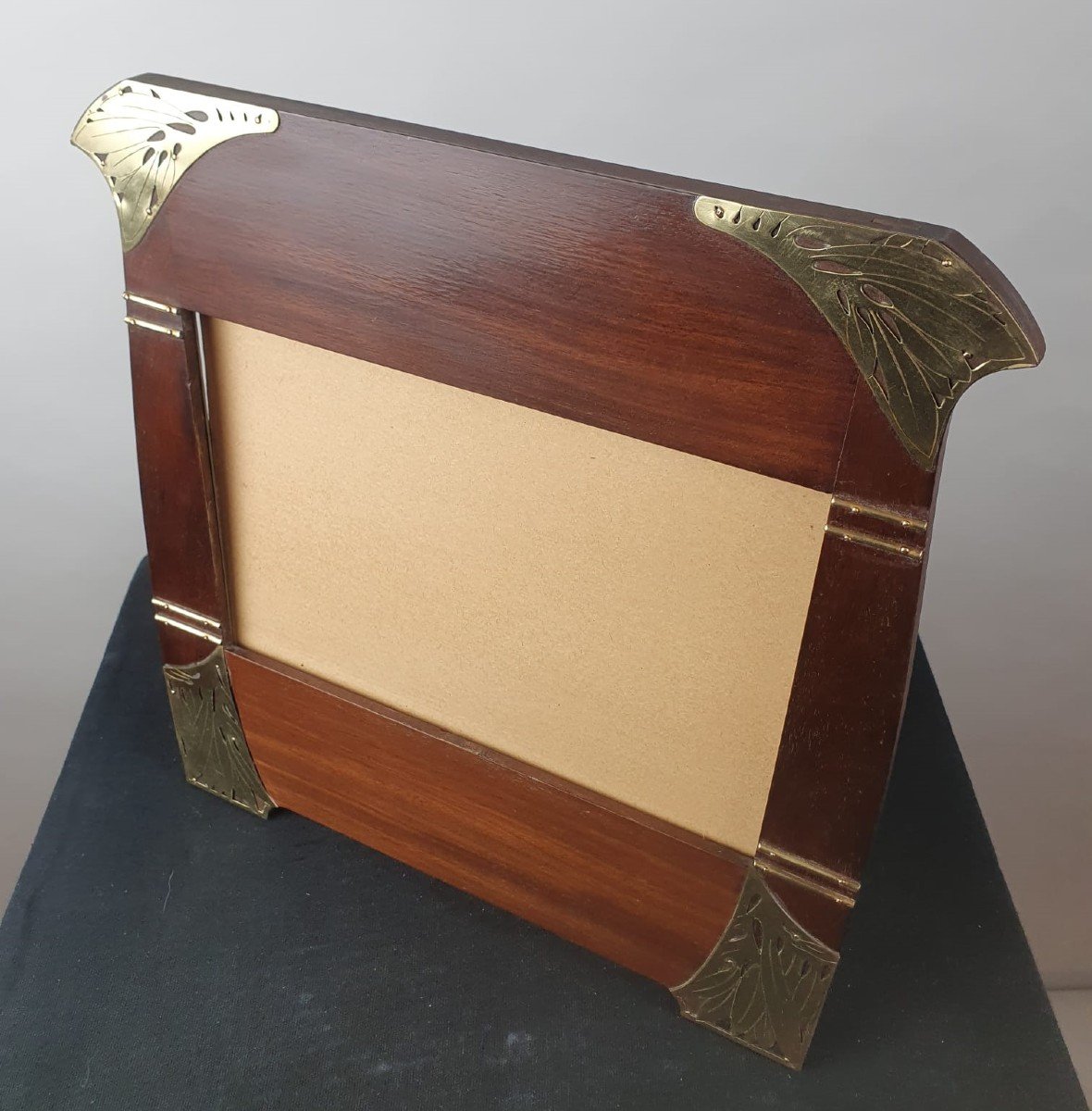 Art Nouveau Mahogany And Brass Photo Holder-photo-3