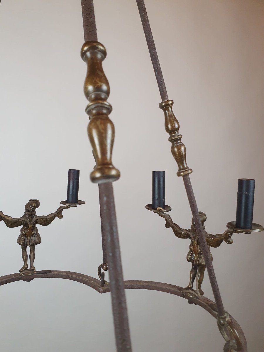 Wrought Iron And Bronze Chandelier, Late 18th Century-photo-2