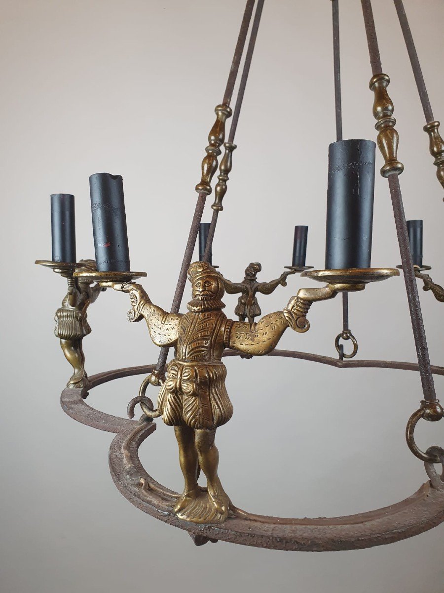 Wrought Iron And Bronze Chandelier, Late 18th Century-photo-1