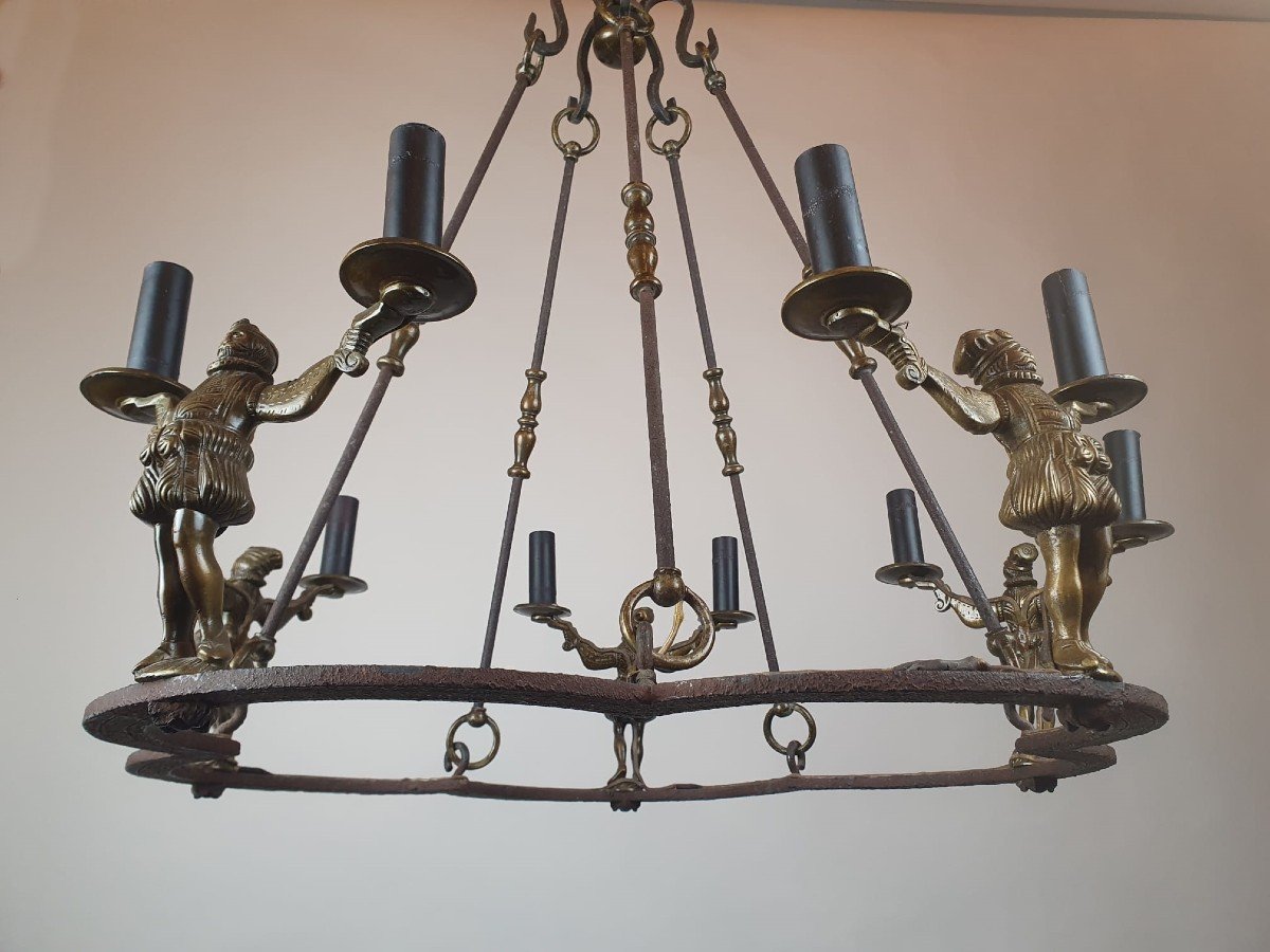 Wrought Iron And Bronze Chandelier, Late 18th Century-photo-2