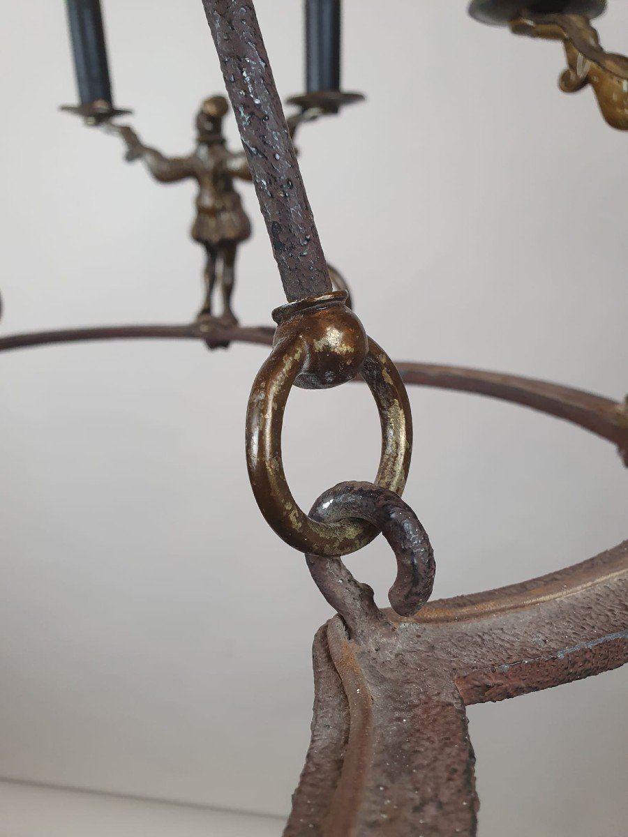 Wrought Iron And Bronze Chandelier, Late 18th Century-photo-4