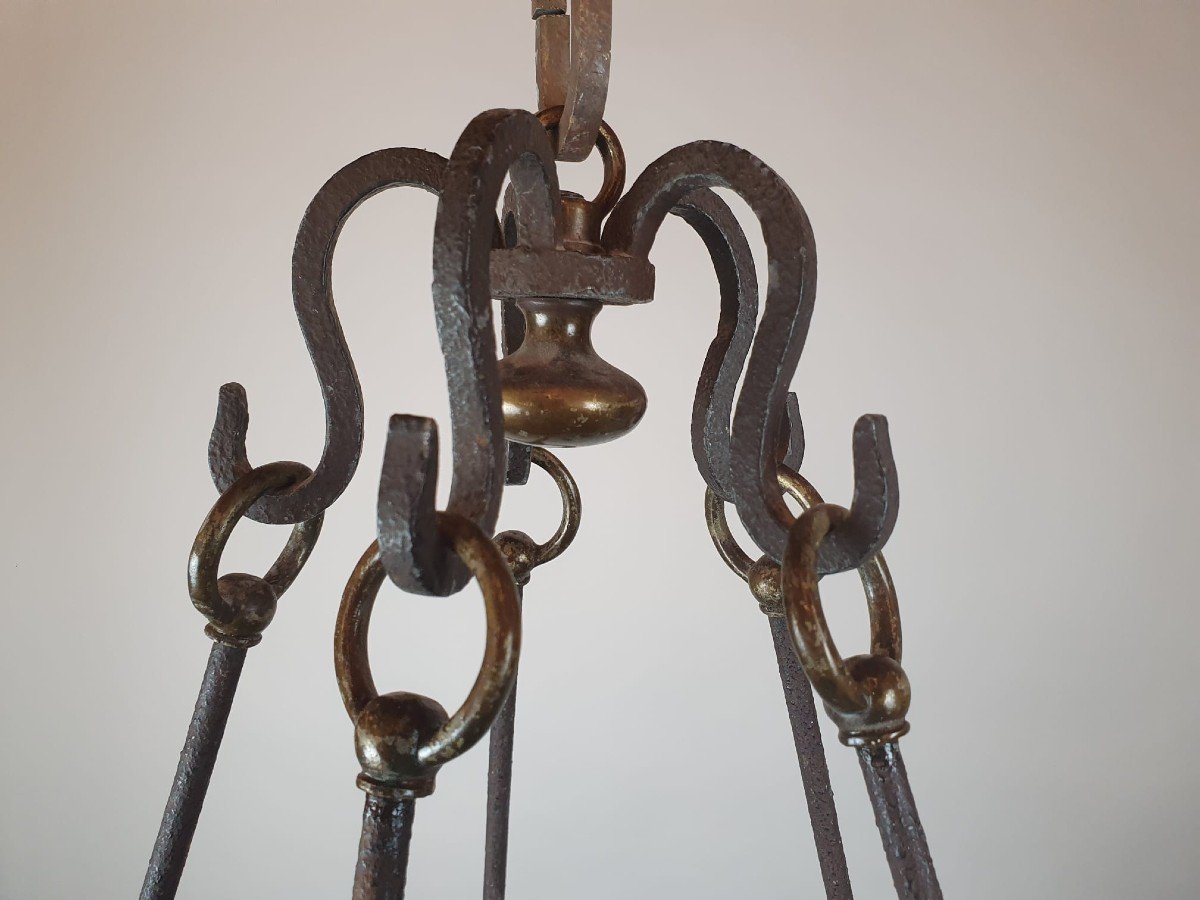 Wrought Iron And Bronze Chandelier, Late 18th Century-photo-5