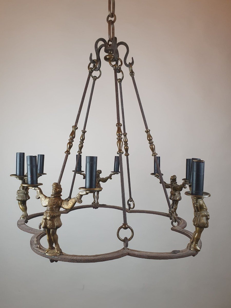 Wrought Iron And Bronze Chandelier, Late 18th Century