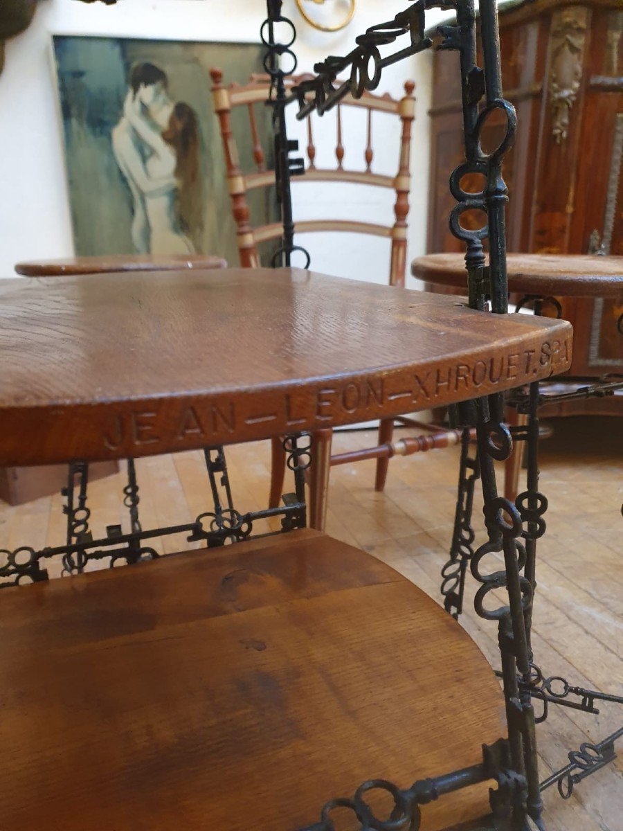 Side Table And Its 4 Stools, Set Formed By Keys Welded Together-photo-8