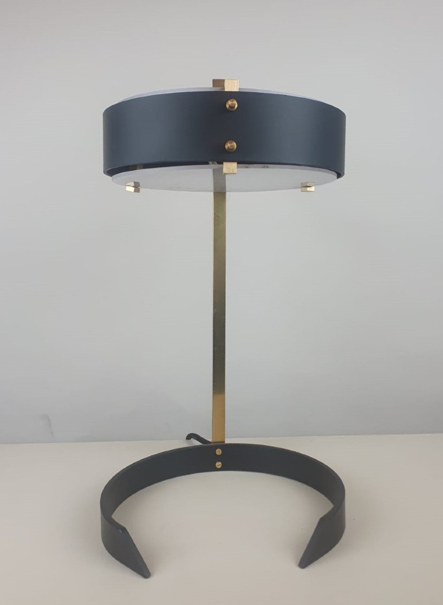 Brass, Sheet Metal And Plexi Desk Lamp, Italy Circa 1970-photo-2