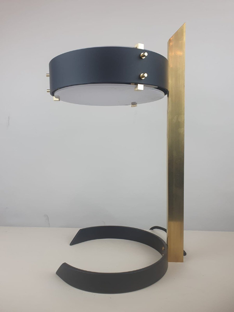 Brass, Sheet Metal And Plexi Desk Lamp, Italy Circa 1970-photo-3